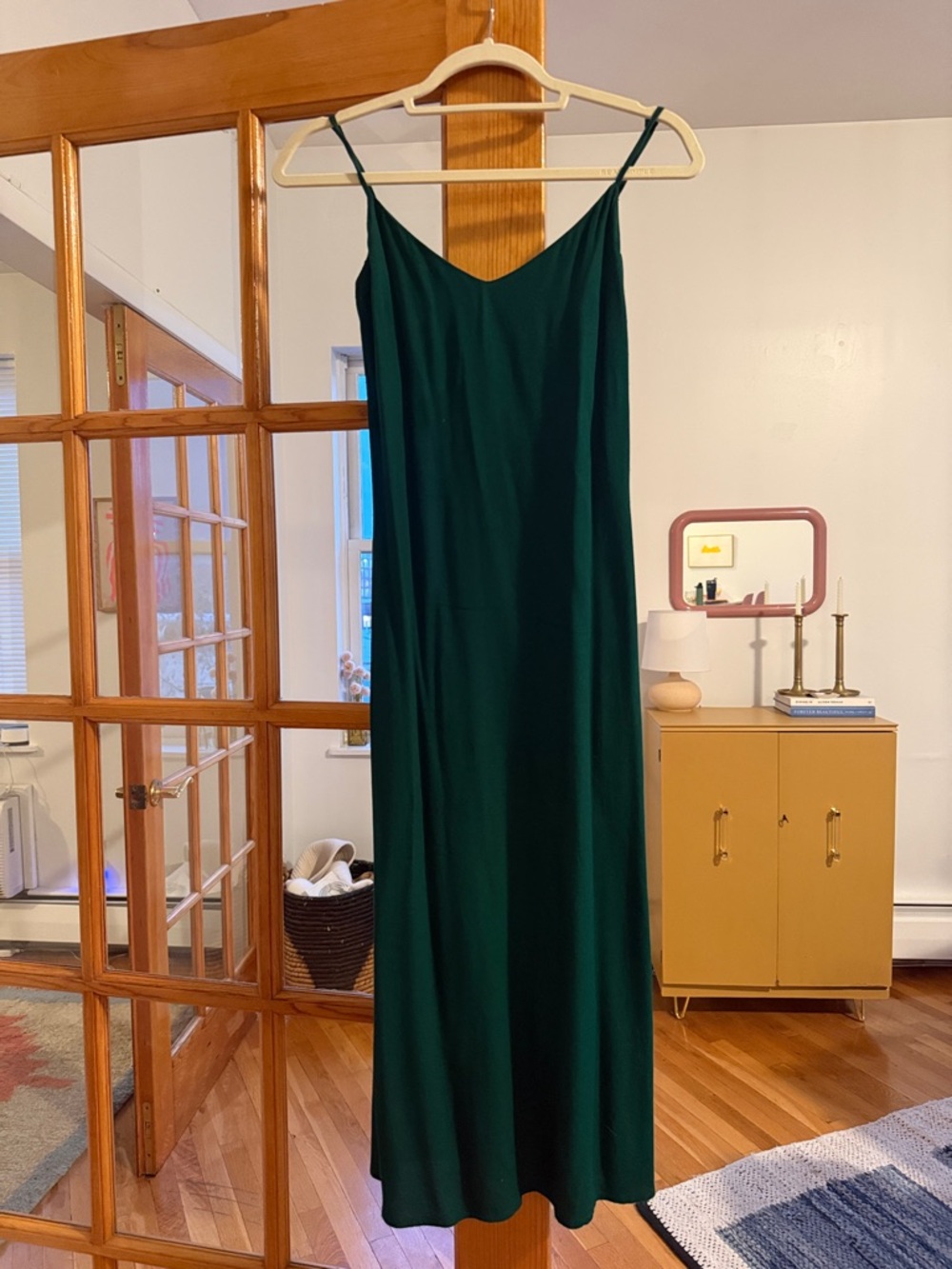 Reformation Deep Green V-Neck Slip Dress